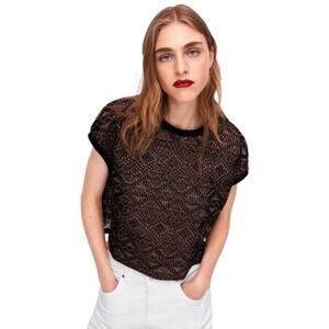 ZARA‎ Metallic Mesh Sleeveless Crop Shirt Size S Black Oversized
